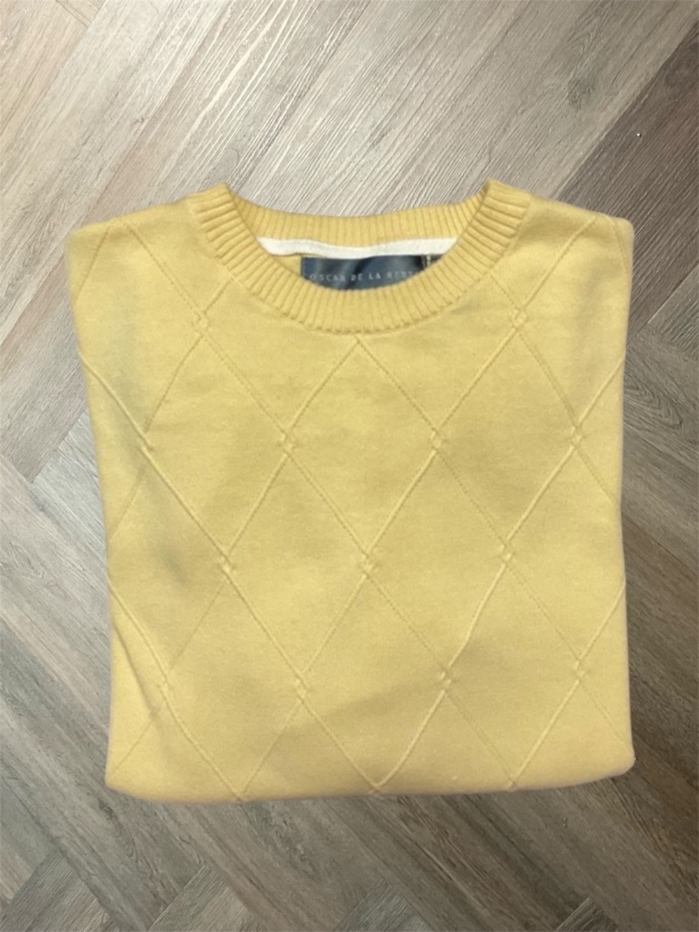 Vintage‎ Oscar de la Renta Argyle Crew Sweater Mens Yellow Medium Classic Preppy
